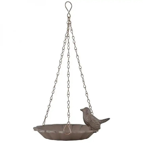 Bain oiseaux à suspendre avec oiseau décoratif – Fonte et métal – 16 x 16 x 7,6 cm - Marron Bain oiseaux à suspendre avec oiseau décoratif – Fonte et métal – 16 x 16 x 7,6 cm - Marron