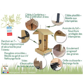 Mangeoire Bistrot graines et graisse - pin douglas - Fabrication Française –  30 x 18 x 17 cm