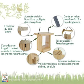 Mangeoire Bar à Graines à suspendre - pin douglas - Fabrication Française – 18x13x18 cm