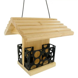 Mangeoire Bar à graisse en pin douglas de fabrication Française avec repas de graisse végétale – 20,5 x 19,5 x 21 cm