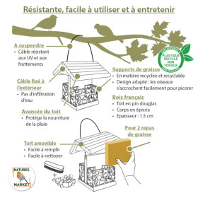 Mangeoire Bar à graisse en pin douglas de fabrication Française – 20,5 x 19,5 x 21 cm