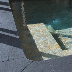 Margelle en pierre reconstituée courbe aspect schiste 46,5 x 30 x 2,5 cm anthracite - Qualité Image IA