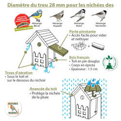 Fiche technique Nichoir Crèche pour mésanges en bois certifié PEFC