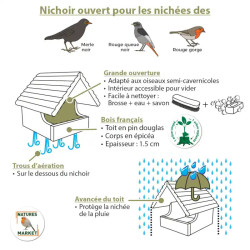 Fiche technique Nichoir le Chalet semi ouvert