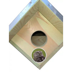 Nichoir de jardin pour chouette en bois et toit en zinc