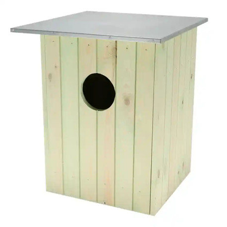 Nichoir de jardin pour chouette hulotte en bois et toit en zinc – 47,5 x 47,5 x 59,7 cm