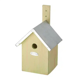 Nichoir de jardin pour mésange bleue en bois et toit en zinc