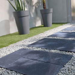 Pas japonais de jardin en pierre reconstituée décors traverse aspect ardoise 57 x 28 x 4 cm anthracite