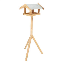 Mangeoire pour oiseaux sur pieds en bois de chêne et toit en acier – 57 x 57 x 110 cm