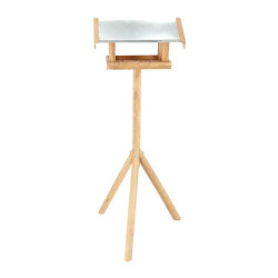 Mangeoire pour oiseaux sur pieds en bois de chêne et toit en acier – 57 x 57 x 110 cm