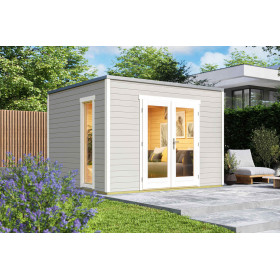 Abri de jardin Palermo 1 - 8.67m² - 3x3 m – Bois peint Gris clair – Toit Membrane