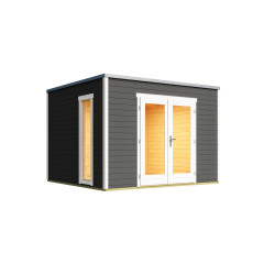 Abri de jardin Palermo 1 - 8.67m² - 3x3 m – Bois peint GRIS ANTHRACITE - Toit Membrane