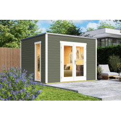 Abri de jardin Palermo 1 - 8.67m² - 3x3 m - Bois peint GRIS VERT - Toit Feutre bitumeux