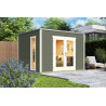 Abri de jardin Palermo 1 - 8.67m² - 3x3 m - Bois peint GRIS VERT - Toit Feutre bitumeux