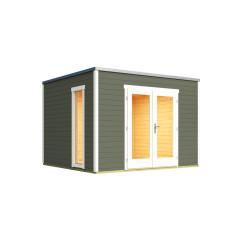 Abri de jardin Palermo 1 - 8.67m² - 3x3 m - Bois peint GRIS VERT - Toit Membrane