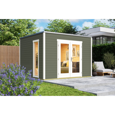 Abri de jardin Palermo 1 - 8.67m² - 3x3 m - Bois peint GRIS VERT - Toit Membrane