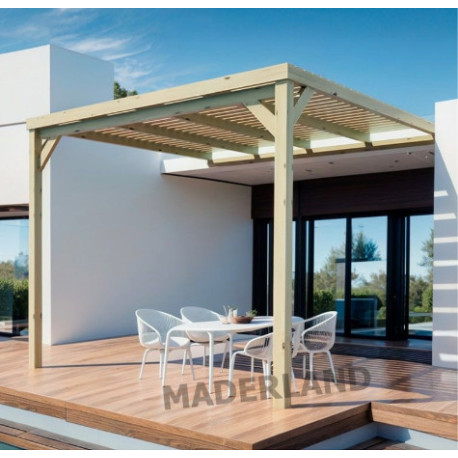 Pergola adossée en bois massif Montpellier de 18 m² - 6 x 3 m – Semi Couverte