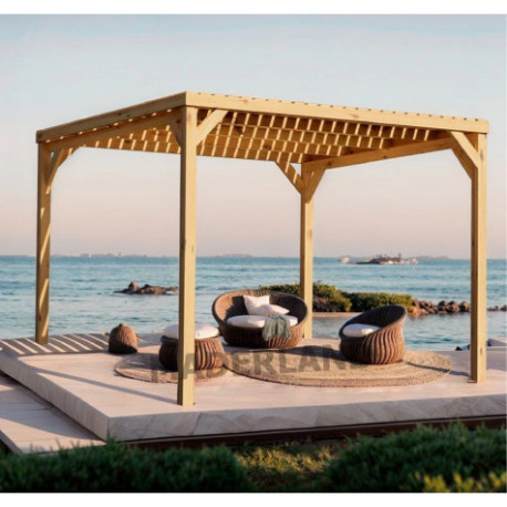Pergola autoportée en bois massif Toulouse de 12 m² - 4 x 3 m – Semi Couverte