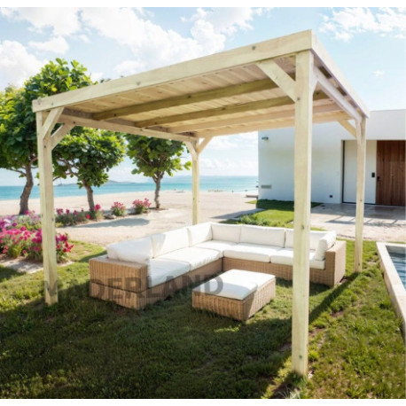 Pergola autoportée en bois massif Dijon de 24 m² - 6 x 4 m – Toiture en bois