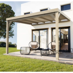 Pergola adossée en bois lamellé-collé Reims de 12 m² - 4 x 3 m – Toiture en bois