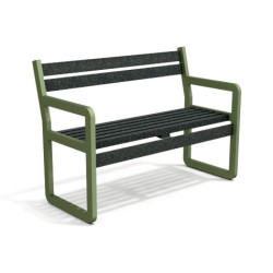 Banc de jardin Chardonnay 2 places avec accoudoirs en IPRA et aluminium laqué VERT SAUGE – Assise courte