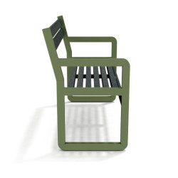 Banc de jardin Chardonnay 2 places avec accoudoirs en IPRA et aluminium laqué VERT SAUGE – Assise courte