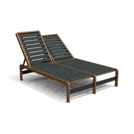 Bain de Soleil Double avec dossiers inclinables en IPRA et aluminium laqué Terre Battue – 208 x 127 x 99,4 cm