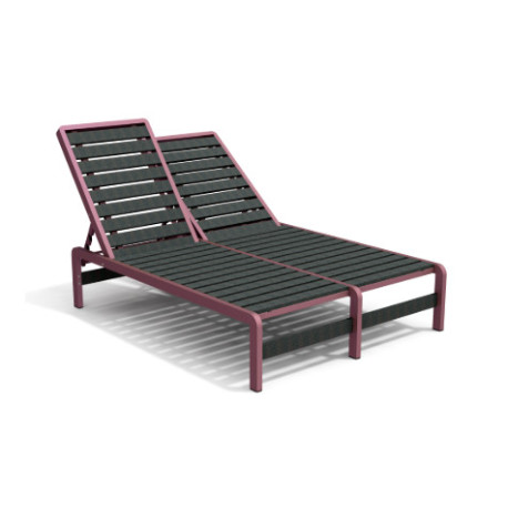 Bain de Soleil Double avec dossiers inclinables en IPRA et aluminium laqué Rose Poudré – 208 x 127 x 99,4 cm