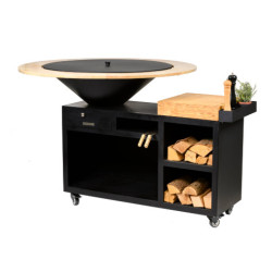 Braséro barbecue sur servante avec grille et plancha Brazen - Acier thermolaqué Noir