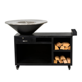Braséro barbecue sur servante avec grille et plancha Brazen - Acier thermolaqué Noir