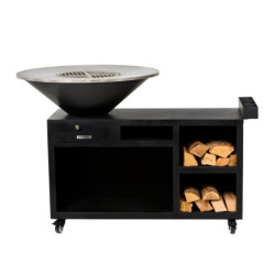 Braséro barbecue sur servante avec grille et plancha Brazen - Acier thermolaqué Noir