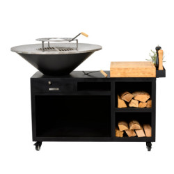 Braséro barbecue sur servante avec grille et plancha Brazen - Acier thermolaqué Noir