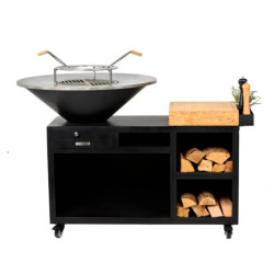 Braséro barbecue sur servante avec grille et plancha Brazen - Acier thermolaqué Noir