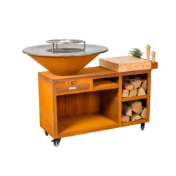 Braséro barbecue sur servante avec grille et plancha Brazen - Acier corten
