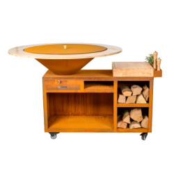 Braséro barbecue sur servante avec grille et plancha Brazen - Acier corten