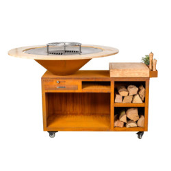 Braséro barbecue sur servante avec grille et plancha Brazen - Acier corten