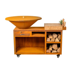 Braséro barbecue sur servante avec grille et plancha Brazen - Acier corten