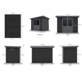Abri de jardin en bois composite 28 mm Onyx 32 – 6 m² - 333 x 225 x 237 cm