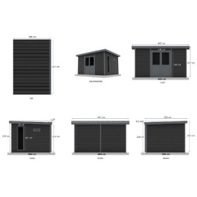 Abri de jardin en bois composite 28 mm Onyx 43 – 12 m² - 447 x 326 x 237 cm