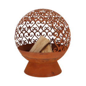 Brasero de jardin en fer aspect rouille – 50 x 50 x 57,5 cm – Motifs en S
