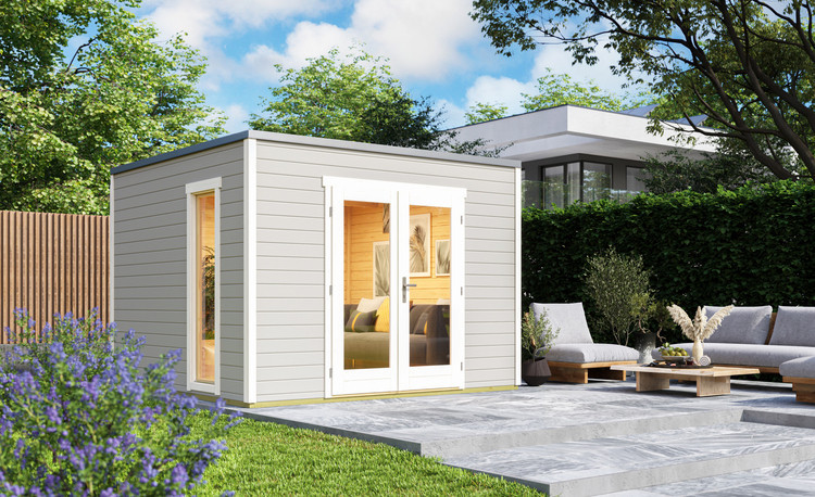 Abri de jardin en bois LASITA PALERMO 1 - 3x3m (28mm) - GRIS CLAIR