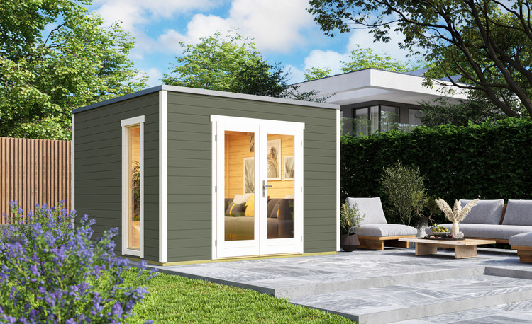 Abri de jardin en bois LASITA PALERMO 1 - 3x3m (28mm) - GRIS VERT