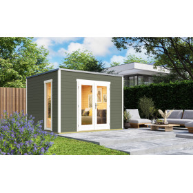 Abri de jardin en bois LASITA PALERMO 1 - 3x3m (28mm) - GRIS VERT