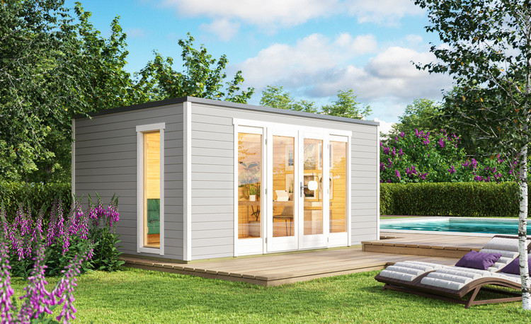 Abri de jardin en bois LASITA PALERMO 2 - 4,5x3m (28mm) - GRIS CLAIR