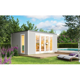 Abri de jardin en bois LASITA PALERMO 2 - 4,5x3m (28mm) - GRIS CLAIR