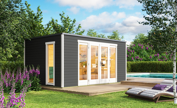 Abri de jardin en bois LASITA PALERMO 2 - 4,5x3m (28mm) - GRIS ANTHRACITE