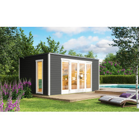 Abri de jardin en bois LASITA PALERMO 2 - 4,5x3m (28mm) - GRIS ANTHRACITE