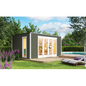 Abri de jardin en bois LASITA PALERMO 2 - 4,5x3m (28mm) - GRIS VERT