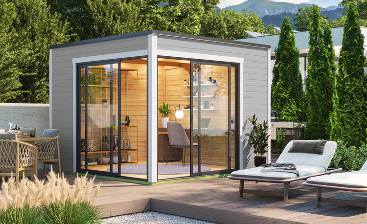 Abri de jardin en bois LASITA PALERMO 3 -3x3m (28mm) - GRIS CLAIR