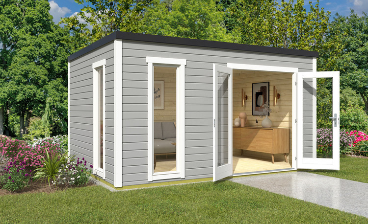 Abri de jardin en bois LASITA PALERMO 4 - 11.6m² (28mm) - Gris CLAIR